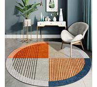 LONGSAO Tapis Rond antidérapant Assis Tapis Tapis Lavable Tapis Chaise pour décor de D'intérieur Couture Demi-Cercle Gris Orange Frais et Blanc, ø 120CM