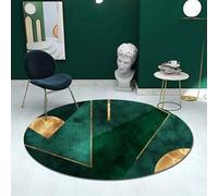 LONGSAO Tapis Rond Antidérapant Moderne Abstrait Émeraude Vert foncé Or Géométrique Tapis Lavable pour Salon Chambre à Coucher Salle Bain Décor de D'intérieur, ø 60 cm