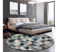 LONGSAO Tapis Rond Design Moderne Poils Court ø 130 cm Tapis Interieur Exterieur Antidérapant et Lavable Moderne Minimaliste Bleu Vert Gris