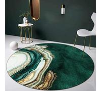 LONGSAO Tapis Rond Design Moderne Poils Court ø 90 cm Tapis Interieur Exterieur Antidérapant et Lavable Résistant à la Tache Encre Abstraite Moderne Verte Jaune