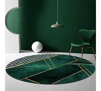 LONGSAO Tapis Rond Lavable, Interieur Chambre à Coucher Salon Tapis Entrée Absorbant Antidérapant Mode Rayures Vert foncé Lignes dorées Pied de Poule Noir et Blanc, ø 100CM