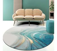 LONGSAO Tapis Rond Salon Tapis Chambre Anti Slip Doux Tapis Abstrait Marbré Turquoise Doré Couloir Grand Tapis pour Chambre Décor de D'intérieur, ø 180 cm