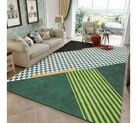 LONGSAO Tapis Salon 110 x 190 cm Tapis Lavable Antidérapant Moelleux Décoration d'intérieur pour Couloir Chambre Lignes géométriques Modernes Vertes Noires Jaunes