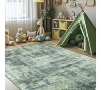 LONGSAO Tapis Salon 70 x 100 cm Tapis Rectangulaire Antidérapant Soft pour Chambre Salle à Manger et Cuisine Encre Verte Abstraite Moderne