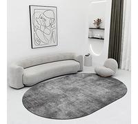 LONGSAO Zone Tapis Ovale Salon Tapis Chambre Anti Slip Doux Tapis Couloir Grand Tapis Ovale Gris et Blanc Minimaliste,70 x 100 cm