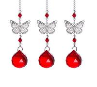 Longsheng Lot de 3 pendentifs en forme de papillon en cristal arc-en-ciel avec boule de 30 mm Prismes à suspendre pour fenêtre Attrape-soleil Décoration d'intérieur et d'extérieur Rouge