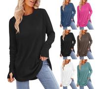 Longshirt pour femme, T-shirt oversize, unicolore, chemisier à manches longues, pull décontracté, surdimensionné, hauts décontractés, chemisier à manches longues et col rond, sweat-shirt, basique