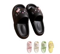 LONGSILVER Pantoufles en forme de chat pour femme - Semelle épaisse - Antidérapantes - Séchage rapide - Pour la douche et la salle de bain - Sandales d'extérieur, noir, 9-10 Women/7.5-8.5 Men