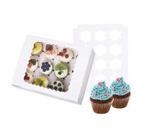 LONGTEAM Lot de 6 boîtes à cupcakes pouvant contenir 12 cupcakes, muffins et pâtisseries de qualité alimentaire avec fenêtres et inserts