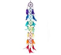 Longue attrape rêve Arc en Ciel 7 chakra Pink Pineapple - dreamcatcher indien à perles & à plumes fait main - Capteur de rêves multicolore et artisanal - Format large 6cm de diamètre, 50cm de longueur