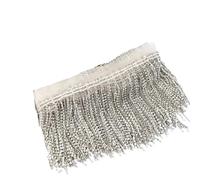 Longue Bordure à Franges Chaîne en métal, garniture dentelle, franges perlées, tissu maille, jupe, robe, ruban de décoration, accessoires couture, bricolage, 1Yard, 9cm(White)