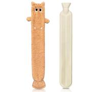 Longue Bouillotte en forme de chat,2L Bouillotte Peluche En Caoutchouc Avec Couvercle,75cm,Amovible Pour Le Nettoyage,Pour Réchauffer Cou épaules Dos Jambes,Cadeau (Orange)