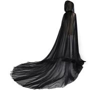 Longue cape en mousseline de soie transparente pour Halloween, costume de fantôme, cape à capuche en tulle pour femme, 220,2 cm, noir, taille unique