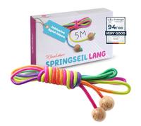 Longue corde a sauter 5 m pour groupes, cour et jardin, dès 3 ans | Brin arc-en-ciel léger à tourner à deux, avec idées de jeux et comptines pour toute la famille