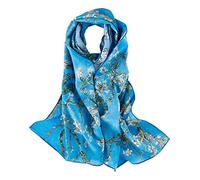 Longue écharpe en soie crêpe imprimé art classique, Fleurs d'amandier par Van Gogh, 61" x 17" (155cm x 43cm)