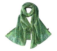Longue écharpe en soie crêpe imprimé art classique, Floral vert, 61" x 17" (155cm x 43cm)