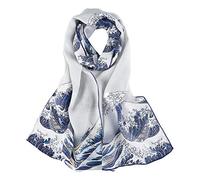 Longue écharpe en soie crêpe imprimé art classique, Great Wave Off Kanagawa, 61" x 17" (155cm x 43cm)
