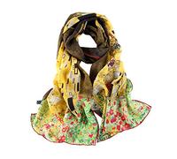 Longue écharpe en soie crêpe imprimé art classique, jaune/vert, 61" x 17" (155cm x 43cm)