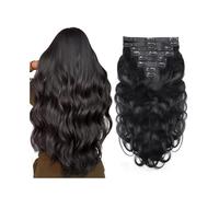 Longue Extensions de cheveux à clips Body Wave, 8 pièces, extensions de cheveux humains à clips, noir naturel Utilisation quotidienne(22inches,120g-1 pack)