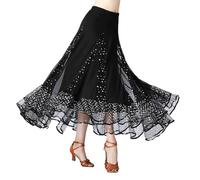 Longue Jupe de Danse en Tulle à Paillettes, Jupe Ample Jupe de Danse Latine pour Femme - Danse Latine Valse Tango Jazz Salsa Rumba Modern Dance Performance Party