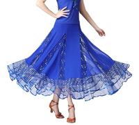 Longue Jupe de Danse en Tulle à Paillettes, Jupe Ample Jupe de Danse Latine pour Femme - Danse Latine Valse Tango Jazz Salsa Rumba Modern Dance Performance Party