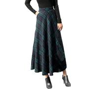 Longue jupe d'hiver vintage à carreaux pour femme - Jupe trapèze chaude - Taille haute - Jupe longue swing, bleu, XXL