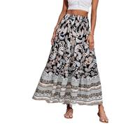 Longue Jupe Femme Boho Imprimé Floral Taille Haute Élégante Jupon Dress Ete de Plage A Ligne Midi Plissee Loisir Jupes Noir XXL
