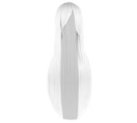Longue perruque blanche de 32 pouces de long perruque blanche droite naturelle avec frange Synthétique fibres résistantes à la chaleur à la chaleur la pour Halloween, fête, cosplay.