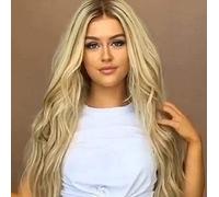 Longue perruque blonde bouclée for femmes Deux tons brun foncé enraciné avec des perruques moyennes de la chaleur à la chaleur synthétique for femmes cosplay fête quotidienne (Couleur : A)
