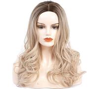 Longue perruque blonde bouclée for femmes Deux tons brun foncé enraciné avec des perruques moyennes de la chaleur à la chaleur synthétique for femmes cosplay fête quotidienne de temps 24 "/ a