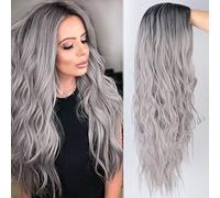 Longue perruque blonde ombrée avec racines foncées en cheveux synthétiques pour femme effet ondulé naturel, pour cosplay, fête ou usage quotidien