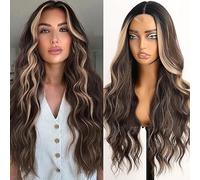 Longue perruque bouclée brune perruque raie moyenne femmes perruques femmes bouclées Wavy Wig, style 2