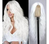 Longue perruque bouclée raie au milieu femmes perruques femmes bouclées Wavy Wig, blanc
