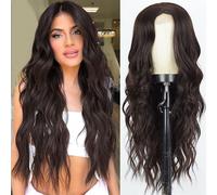 Longue perruque bouclée raie au milieu femmes perruques femmes bouclées Wavy Wig, noir