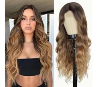 Longue perruque bouclée raie moyenne femmes perruques femmes bouclées Wavy Wig, Brown