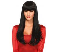 Longue perruque cheveux plats noirs