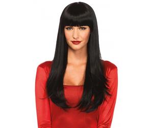 Longue perruque cheveux plats noirs