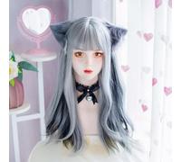 Longue Perruque Cosplay Ondulée Bouclée Bandeau Complet Duveteux Doré Perruque Lolita Quotidienne Cheveux Synthétiques Résistants À La Chaleur Avec Frange Halloween Noël (Grey)