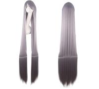 Longue perruque de cosplay argenté gris droit 150 cm pour femme anime cheveux synthétiques communs 59 "150 cm de longueur de cosplay gris chaps de perruque une taille de perruque droite longue 28
