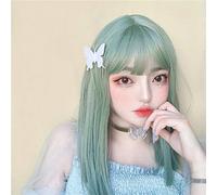 Longue perruque Lolita fille dame douce mignon vert menthe Lolita avec frange perruque Cosplay + casquette de perruque gratuite T65