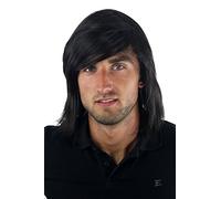 Longue perruque pour homme, style jeune, décontracté et à la mode, avec raie au milieu de couleur noir GFW892-2 Toupet