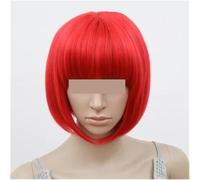 Longue queue de cheval bouclée à clip Perruque Perruque courte ondulée avec frange plate, cheveux orange synthétiques résistants à la chaleur, for fête d'Halloween, salon, costume, cosplay(Red)