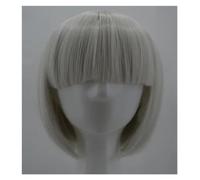 Longue queue de cheval bouclée à clip Perruque Perruque courte ondulée avec frange plate, cheveux orange synthétiques résistants à la chaleur, for fête d'Halloween, salon, costume, cosplay(Silver grey