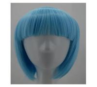 Longue queue de cheval bouclée à clip Perruque Perruque courte ondulée avec frange plate, cheveux orange synthétiques résistants à la chaleur, for fête d'Halloween, salon, costume, cosplay(Blue)