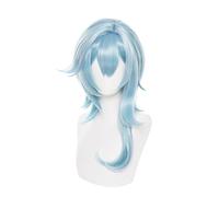 Longue queue de cheval bouclée à clip Perruque Petite perruque bleue à cheveux courts, perruque de costume de cheveux raides d'anime avec frange