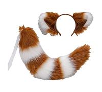 Longue queue d'oreilles de renard, accessoires de cosplay, jouets, accessoires en d'animaux fantaisie partie Halloween enfants, brun blanc