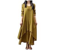 Longue Robe Blanche Col en V Ete Pas Cher Grande Taille Robe Rétro Maxi Lâche Imprimé Florales Bohème San Manches Ete Mi-Longue Dress Cotton en Line Décontracté pour Fêter Robes Tunique