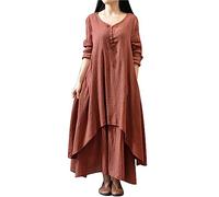 Longue Robe Blanche Col en V Ete Pas Cher Grande Taille Robe Rétro Maxi Lâche Imprimé Florales Bohème San Manches Ete Mi-Longue Dress Cotton en Line Décontracté pour Fêter Robes Tunique