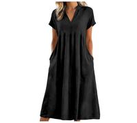 Longue Robe Cotton En Line Blanche éTé Grande Taille RéTro Maxi LâChe Couleur Unie BohèMe Mi Longue Dress Pour FêTer Vacances à La Plage Femmes éTé Large Coton Lin Manches Courtes Confort Robe