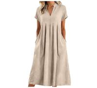 Longue Robe Cotton En Line Blanche éTé Grande Taille RéTro Maxi LâChe Couleur Unie BohèMe Mi Longue Dress Pour FêTer Vacances à La Plage Femmes éTé Large Coton Lin Manches Courtes Confort Robe